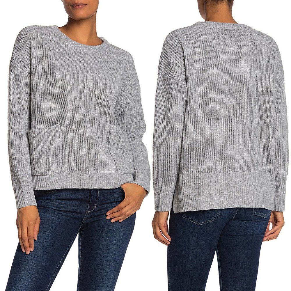 Melloday Women's Two Pocket Pullover Crewneck Cozy Knit Sweater Gray Medium